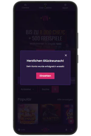 Erfolgreiche Registrierung bei Vegas Now